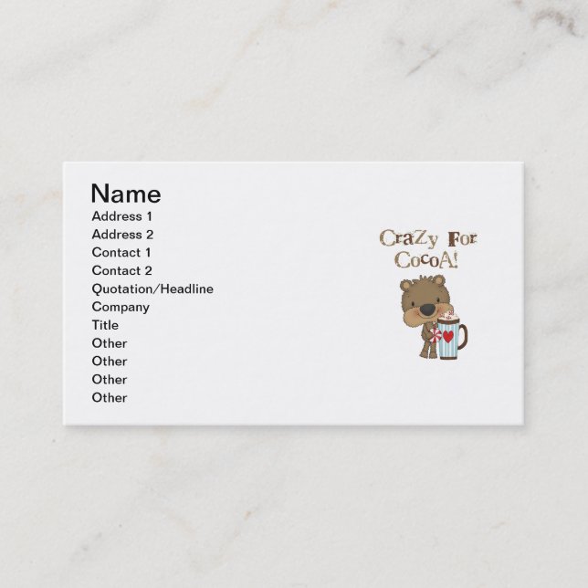 Boy Bear Crazy For Cocoa Holiday Business Card (Front)
