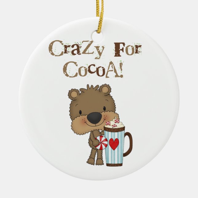 Boy Bear Crazy For Cocoa Holiday Ceramic Ornament (Front)