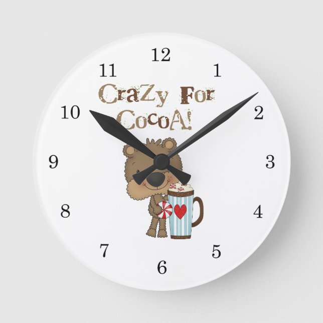 Boy Bear Crazy For Cocoa Holiday Round Clock (Front)