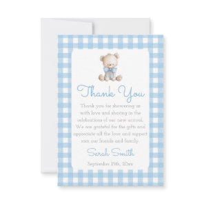 Boy Bear Gingham Thank You Card