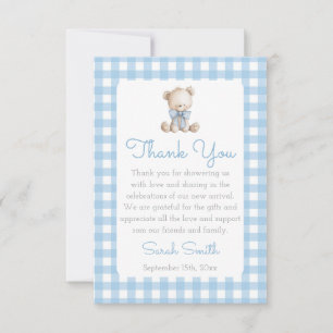 Boy Bear Gingham Thank You Card