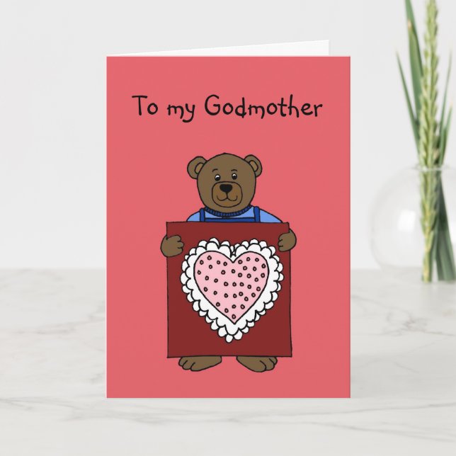 boy bear holding valentine for godmother card (Front)