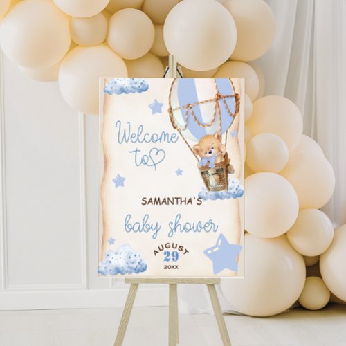 Boy Bear Hot Air Balloon Baby Shower Welcome Sign 