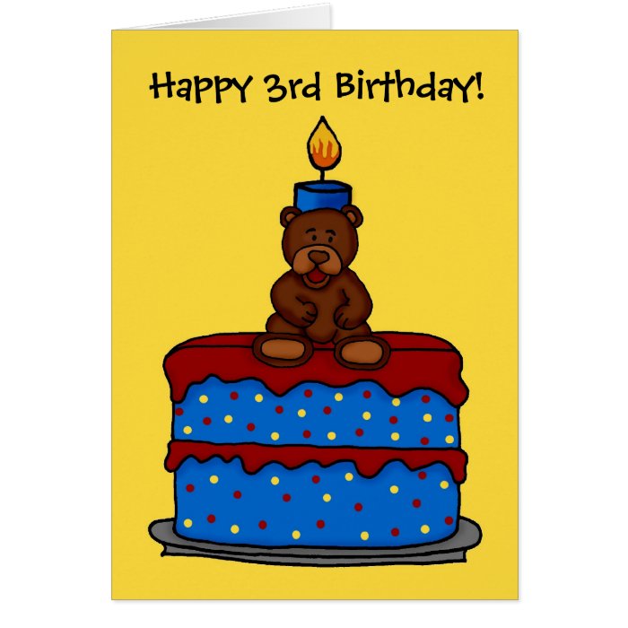boy bear on 3rd birthday cake card