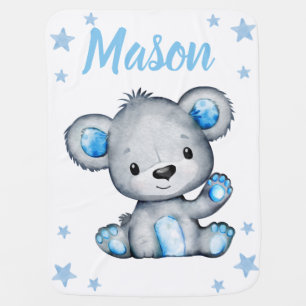 Boy Bear Teddy Blankets Star Blue Name