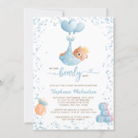 Boy Bear We Can Bearly Wait Baby Shower Invitation