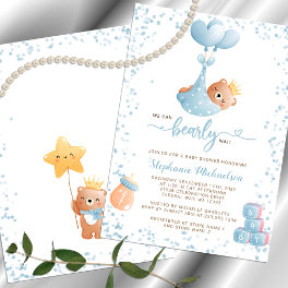 Boy Bear We Can Bearly Wait Baby Shower Invitation