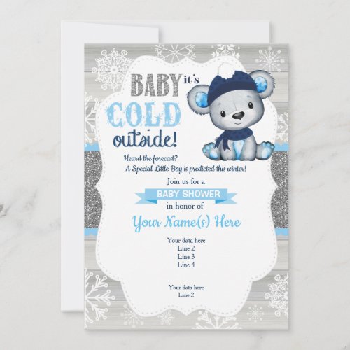 Boy Bear Winter Invitation for Boy Baby Shower