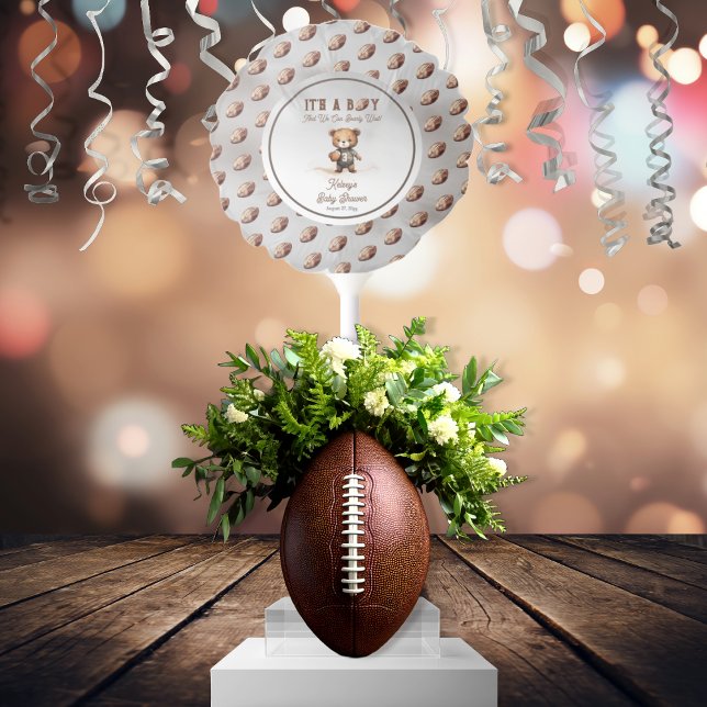 Boy Bearly Wait American Football Baby Shower  Balloon (Teddy Bear Boy American Football Baby Shower Balloon - Bearly Wait Collection)