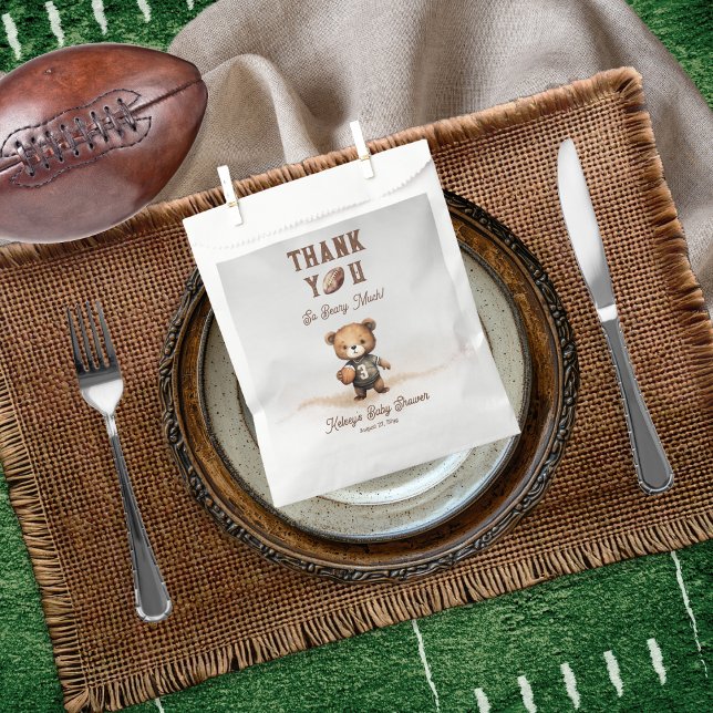 Boy Bearly Wait American Football Baby Shower Favor Bag (Teddy Bear Boy American Football Bearly Wait Baby Shower "Thank You Beary Much!" Favor Bag)