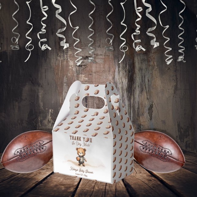 Boy Bearly Wait American Football Baby Shower Favor Boxes (Teddy Bear Boy American Football Baby Shower Favor Boxes - Bearly Wait Collection)