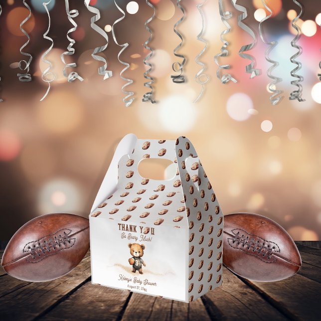 Boy Bearly Wait American Football Baby Shower Favor Boxes (Teddy Bear Boy American Football Baby Shower "Thank You So Beary Much!" Favor Box - Bearly Wait)