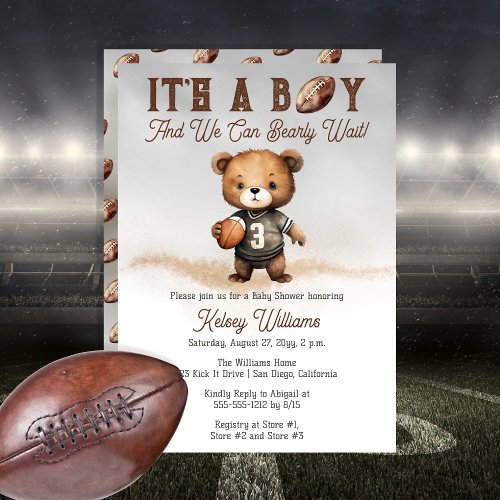 Boy Bearly Wait American Football Baby Shower Invitation