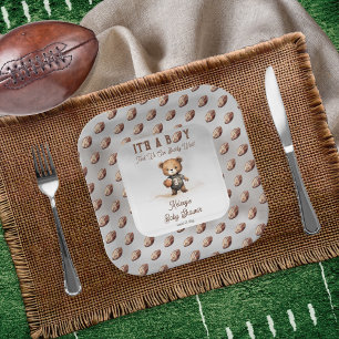 Boy Bearly Wait American Football Baby Shower Paper Plates