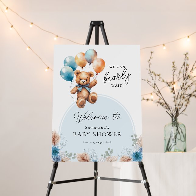 Boy Bearly Wait Teddy Bear Baby Shower Welcome Foam Board (In Situ (Stand))