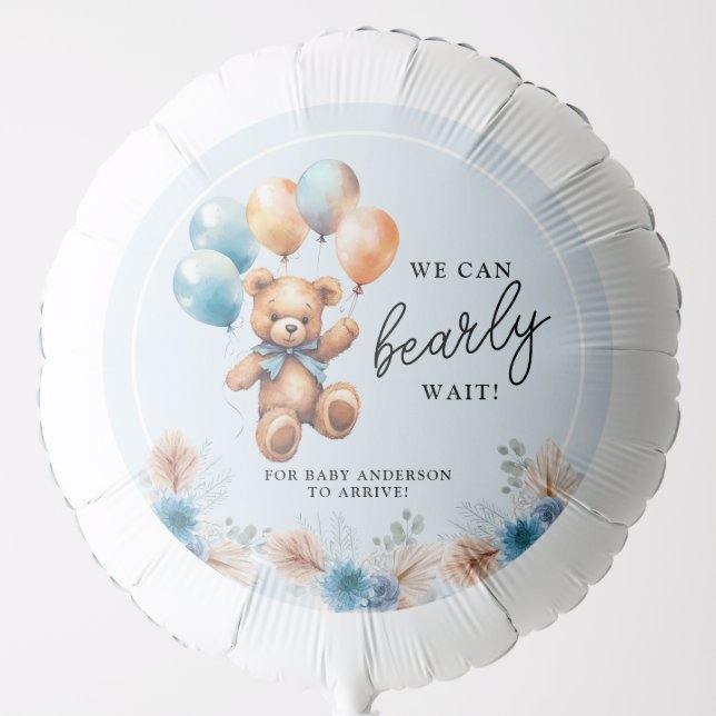 Boy Bearly Wait Teddy Bear Boho Baby Shower Balloon (Front)