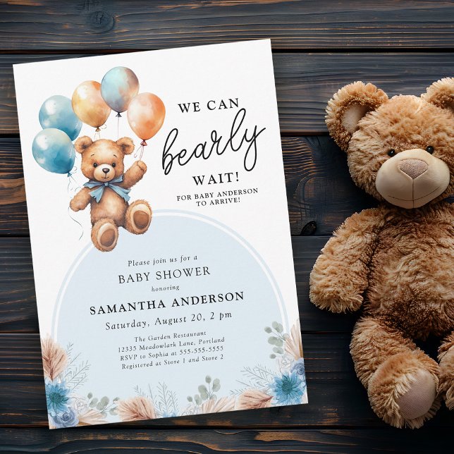 Boy Bearly Wait Teddy Bear Boho Baby Shower Invitation (Creator Uploaded)