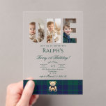Boy Beary 1st Birthday Teddy Bear Photo Plaid Acrylic Invitations