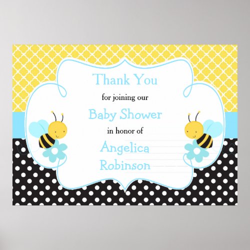 Boy Bees Yellow and Black Baby Shower Poster