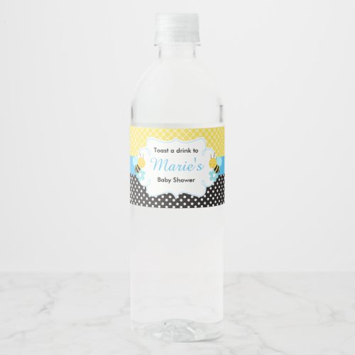 Boy Bees Yellow and Black Baby Shower Water Bottle Label