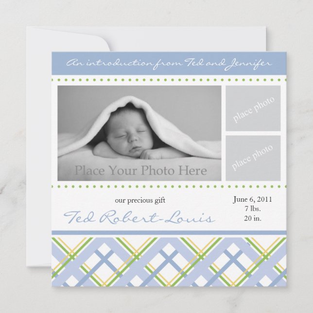 Boy Birth Announcement - Photo Card (Front)