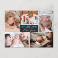 Boy Birth Announcement Thank You Photo Collage Postcard