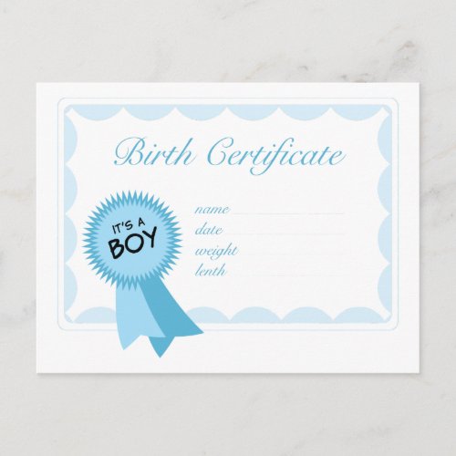 Boy Birth Certificate Postcard