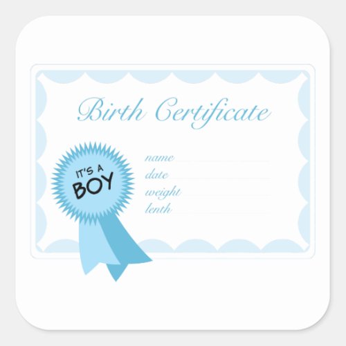 Boy Birth Certificate Square Sticker