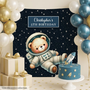 Boy Birthday Backdrop with Astronaut Teddy Bear