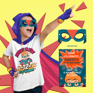 Boy Birthday Bash - Blue and Orange Super Hero Invitation