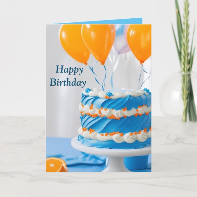 Boy Birthday Cake Holiday Card (Front)