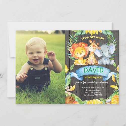 Boy Birthday Custom Photo Picture Wild One Jungle Invitation