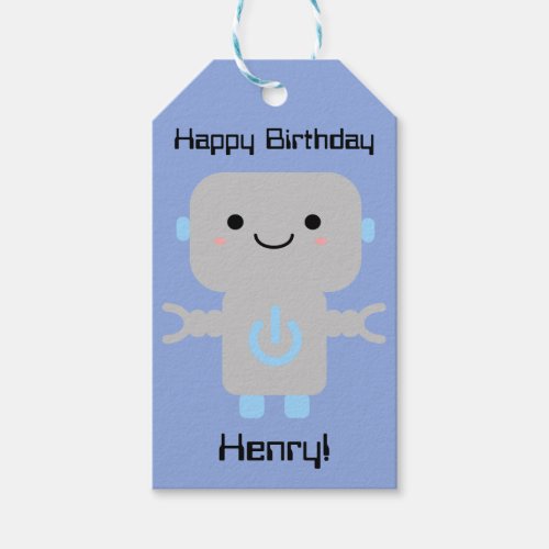 Boy Birthday Cute Cartoon Robot Blue Gift Tags