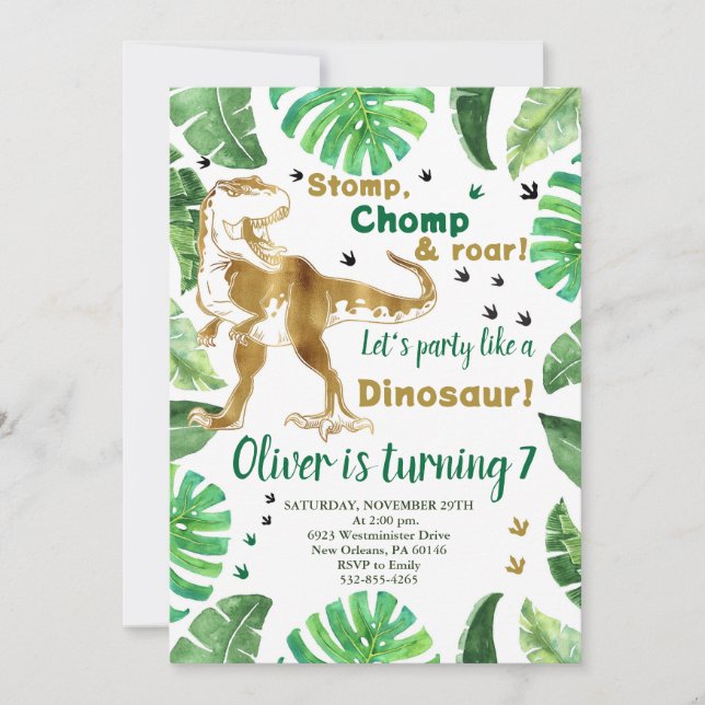 Boy Birthday Dinosaur Invitation, T-Rex Birthday Invitation (Front)