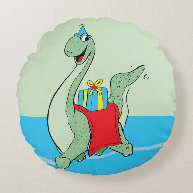 Boy, Birthday Dinosaur Round Pillow (Front)