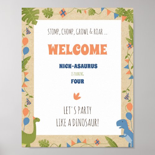 Boy Birthday _ Dinosaur Stomp 8x10 vertical sign