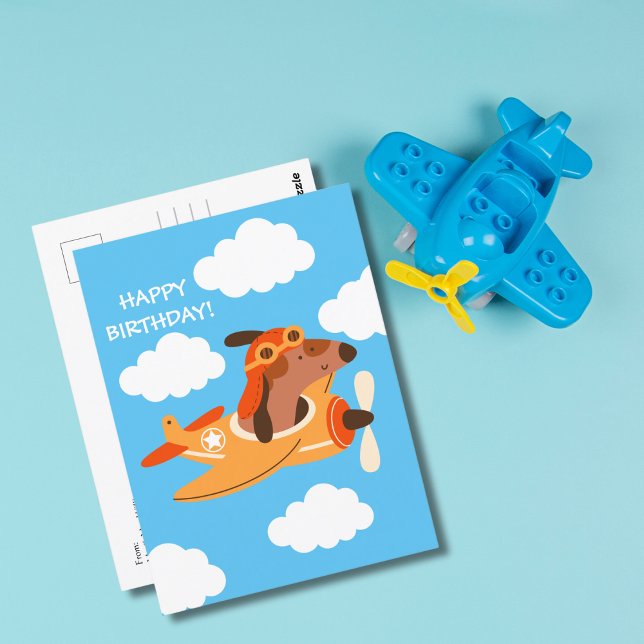 Boy Birthday Dog Pilot Flying Airplane Cute Funny  Postcard (Creator Uploaded)
