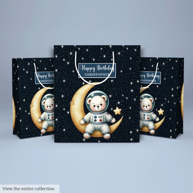 Boy Birthday Gift Bag with Personalized Space Bear (Boy Birthday Gift Bag with Personalized Space Bear)