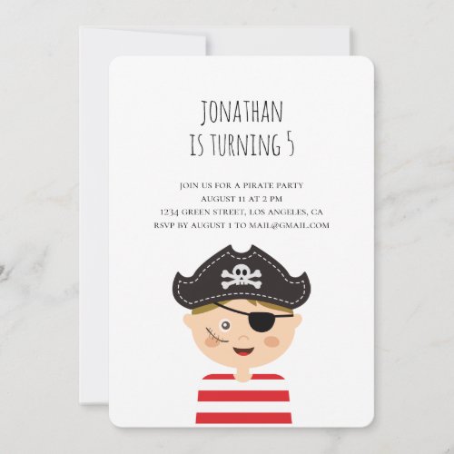 Boy birthday invitation Kids pirate party Baby Invitation