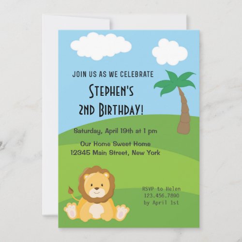 Boy Birthday Invitation Lion Animal Jungle Forest