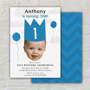 Boy Birthday Invite 1st Birthday Baby Face Photo