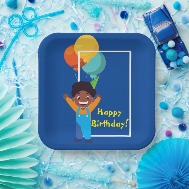 Boy Birthday Party (African-American) Paper Plates (Party)