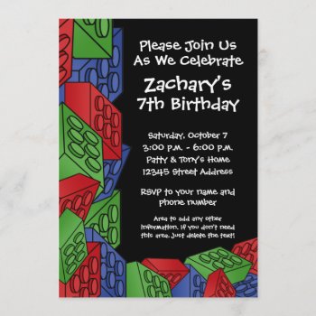 Boy Birthday Party - Building Blocks Invitation by Funsize1007 at Zazzle