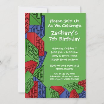 Boy Birthday Party - Building Blocks Invitation by Funsize1007 at Zazzle