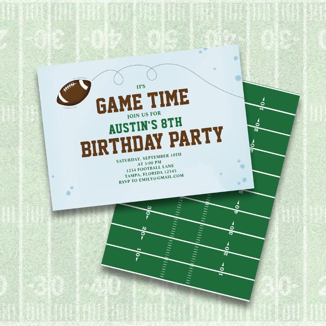 Boy Birthday Party Football Custom Invitation (Birthday party invitation with classic football field,)
