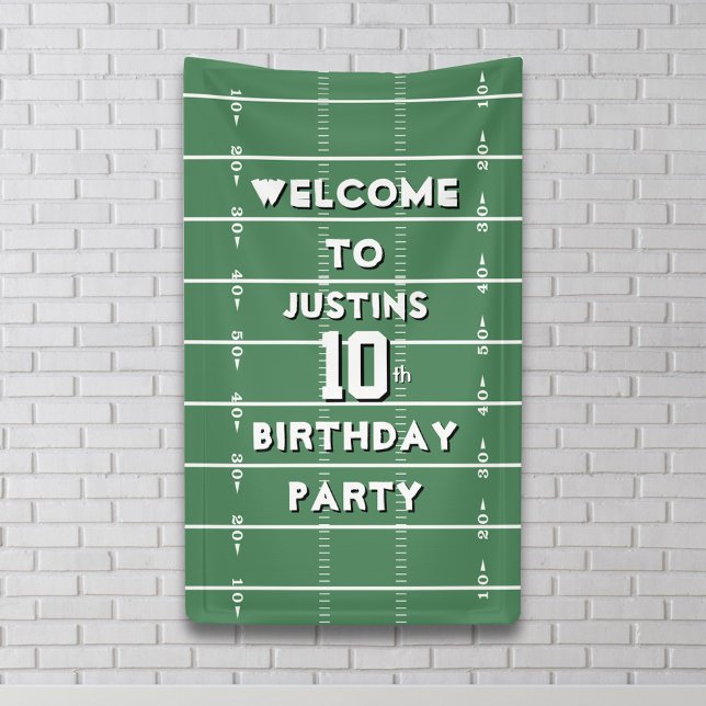 Boy Birthday Party Football Personalized Banner (Football field welcome birthday sign banner.)
