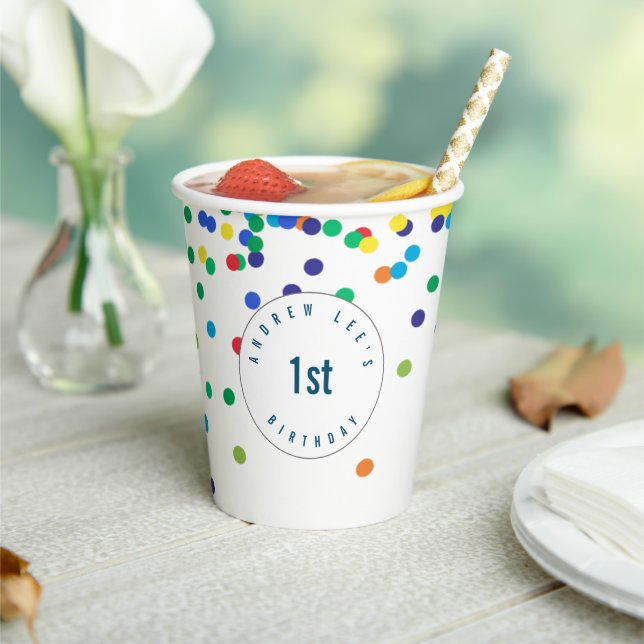 Boy Birthday Party, Primary Color Confetti Paper Cups (Insitu)