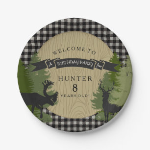 Boy Birthday Party Rustic Black Deer Antler Tree Paper Plates