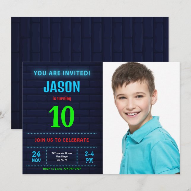Boy Birthday Photo Invitation (Front/Back)