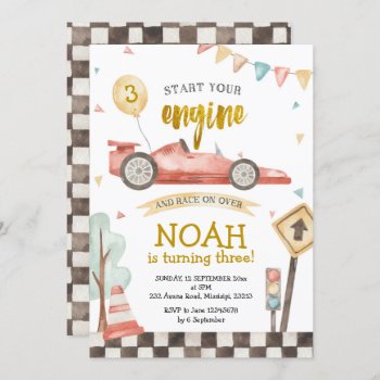 Boy Birthday Racing Car Invitation by PumpkinDesignCard at Zazzle